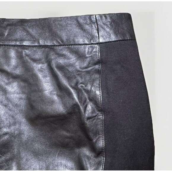 Ann Taylor Loft Genuine leather & fabric skirt size 8 retail $158 Black - Picture 2 of 6